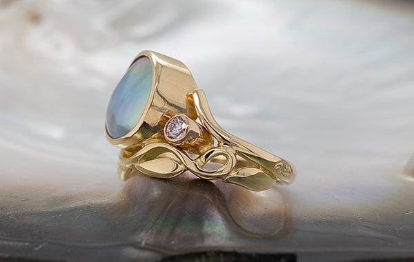 Mabe Pearl, Pink Diamond & Pear Diamond Ring