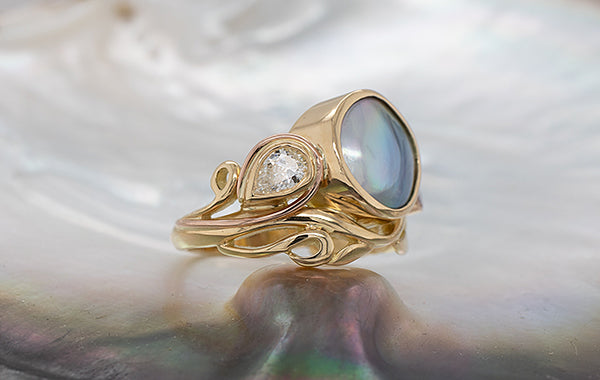 Mabe Pearl, Pink Diamond & Pear Diamond Ring