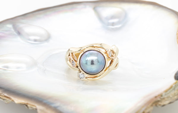 Pearl & Pink Diamond Ring 18R 9Y