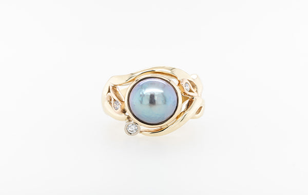 Pearl & Pink Diamond Ring 18R 9Y