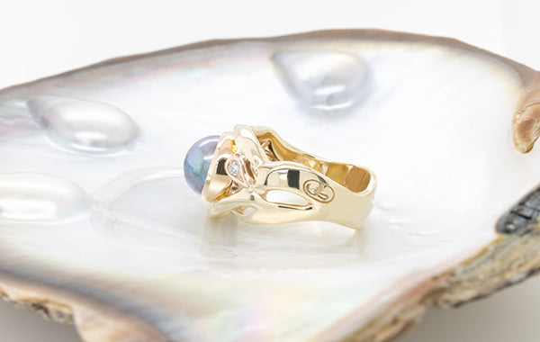 Pearl & Pink Diamond Ring 18R 9Y