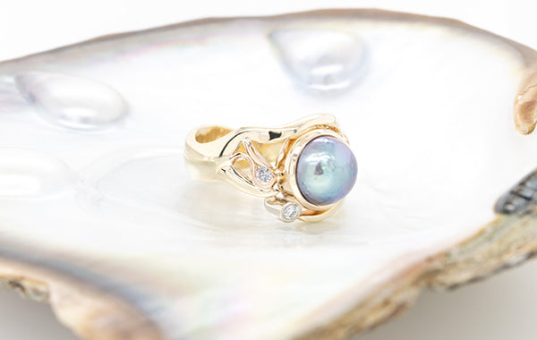 Pearl & Pink Diamond Ring 18R 9Y