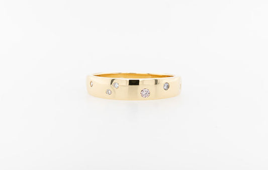 Wedding Ring Pink Blue & White Diamonds Tapered 18Y