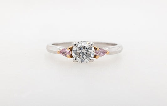 Engagement Ring 0.65ct F SI2 & Pear Cut Pink Diamonds 18WR