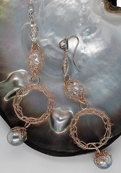 Pearl & Diamond French Knitted Earrings