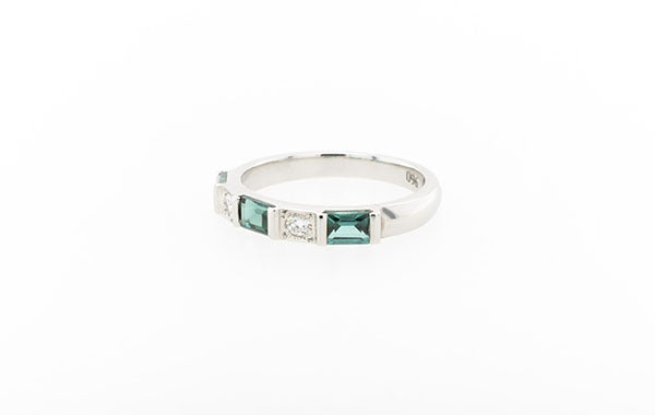 Wedding Ring Blue/Green Tourmaline & Diamond Platinum