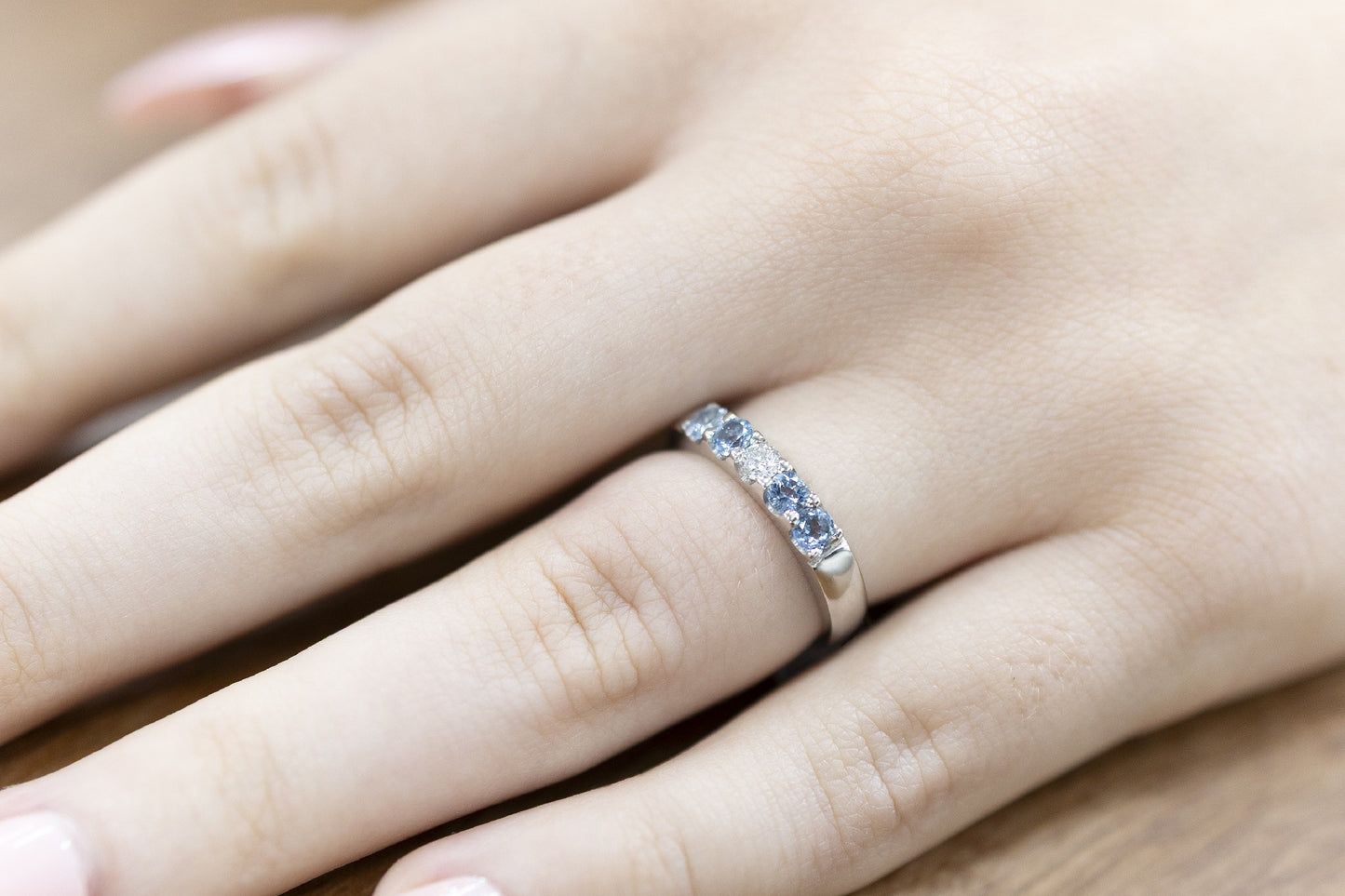 Wedding Ring Aquamarines & Diamond