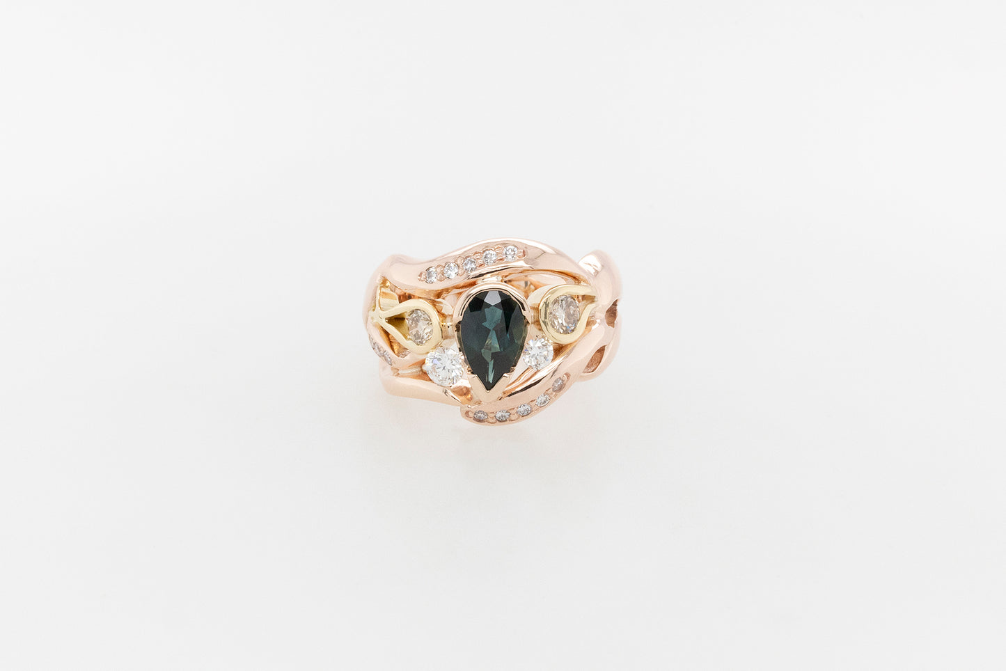 Australian Sapphire, Champagne & White Diamond Ring
