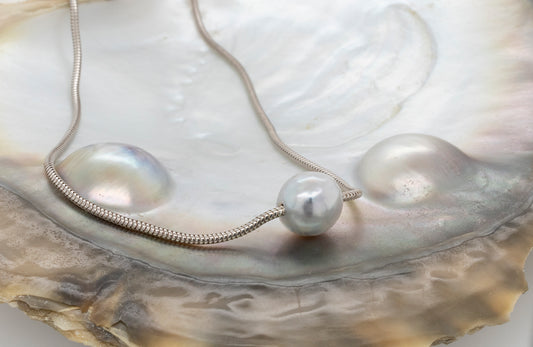 Pearl Slider 45cm Snake Chain SS