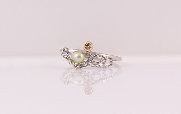 Akoya Keshi French Knit Champagne Diamond Ring
