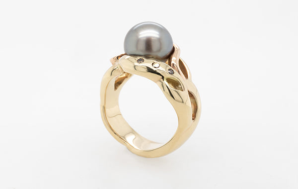 Pearl & Champagne Diamond Ring