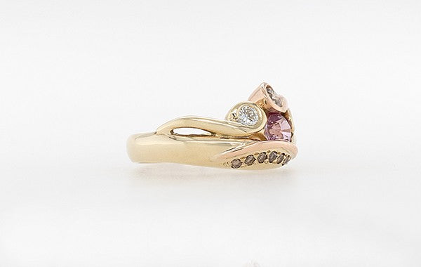 Pink Sapphire & Diamond Scroll Ring