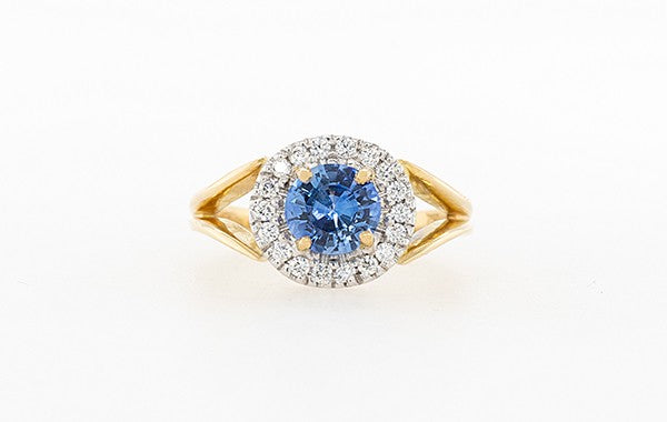 Sapphire & Diamond Halo Ring Light Blue
