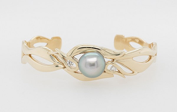 Cuff Bangle with Pearl & Diamonds
