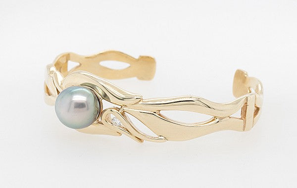 Cuff Bangle with Pearl & Diamonds