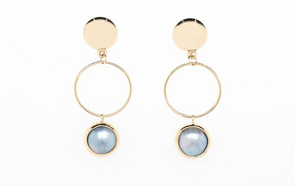 Mabe Pearl Gold Drop Hoop Earrings 9Y