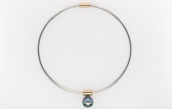 Bangle SS with 9Y Embossed Sleeves & Abrolhos Pearl