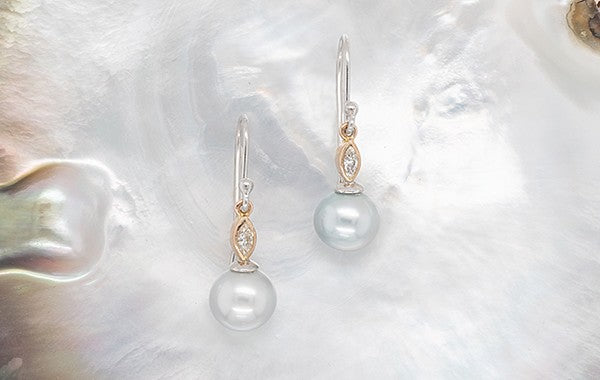 Pearl & Diamond Earrings Marquise Cut