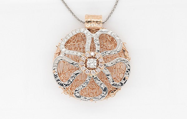 Floral Extravaganza Pink Diamonds, French Knit Pendant