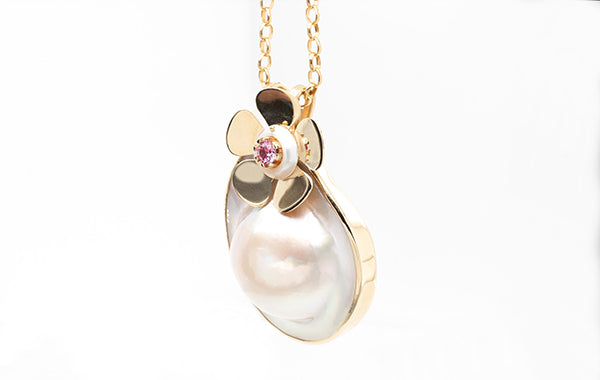 Geraldton Wax Mabe Pearl & Pink Sapphire Pendant Large