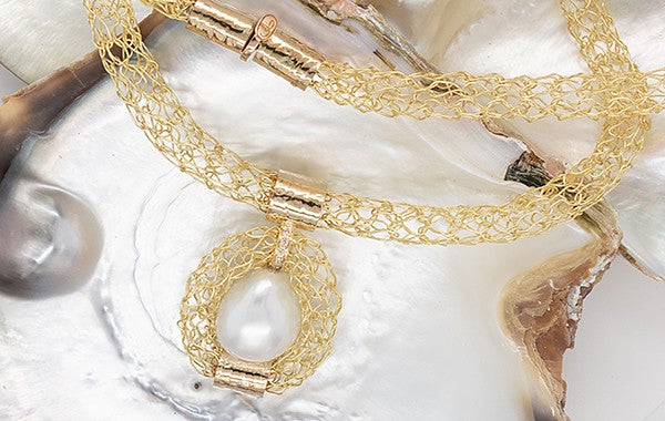 French Knitted South Sea Pearl & Diamond Pendant