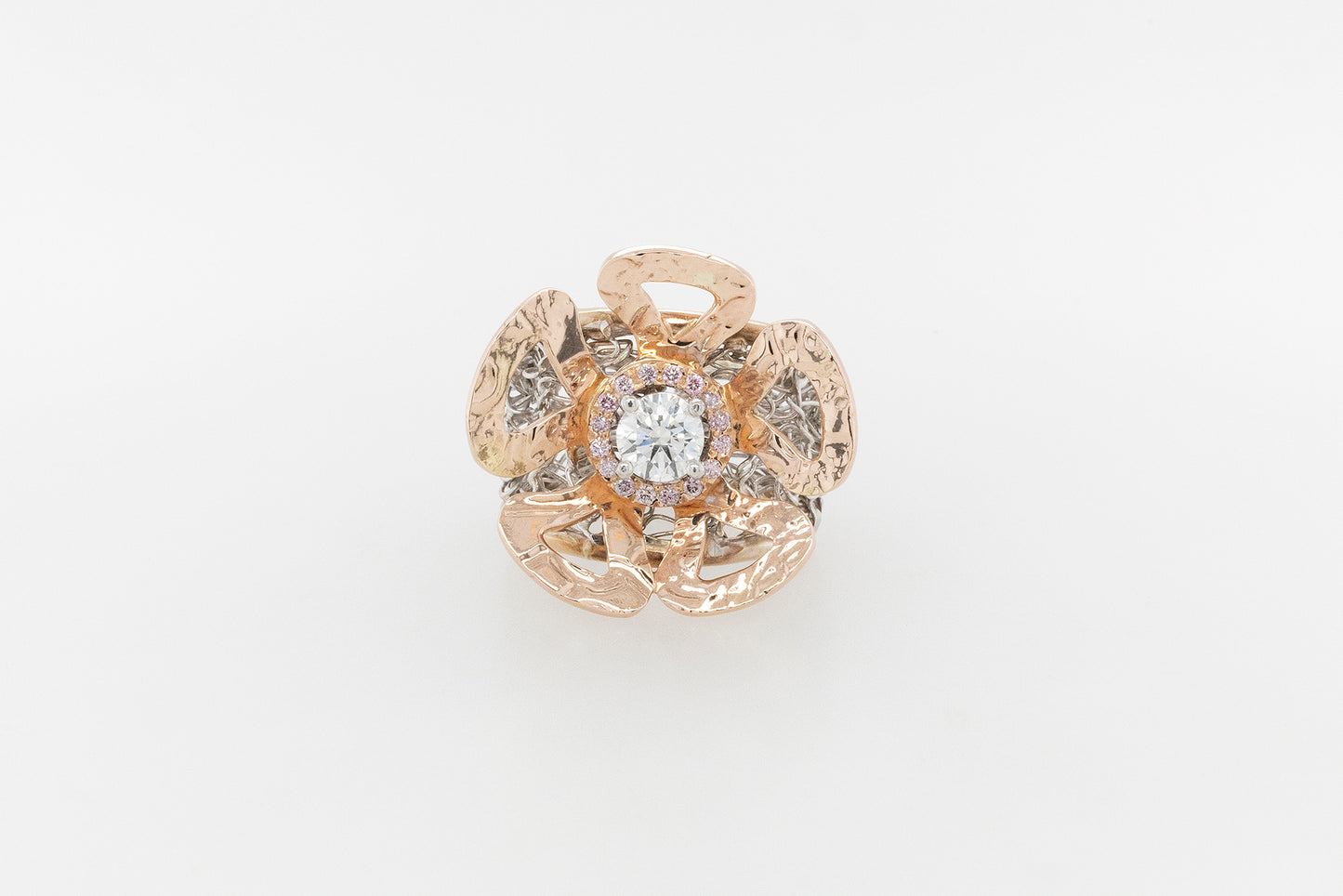 Pink Diamond Knitted Geraldton Wax Flower Ring