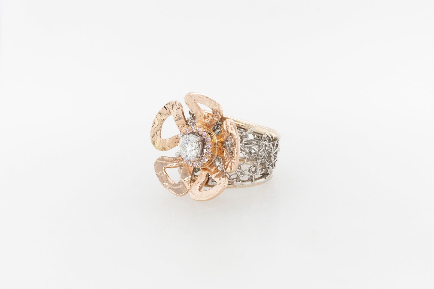 Pink Diamond Knitted Geraldton Wax Flower Ring