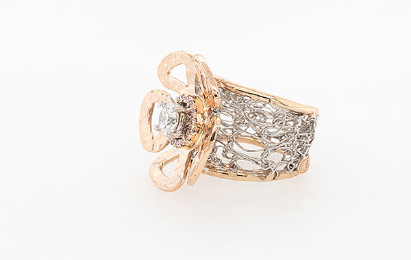 Floral Extravaganza Pink Diamond French Knit Ring