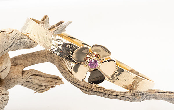 Geraldton Wax Embossed Bangle with Pink Sapphire