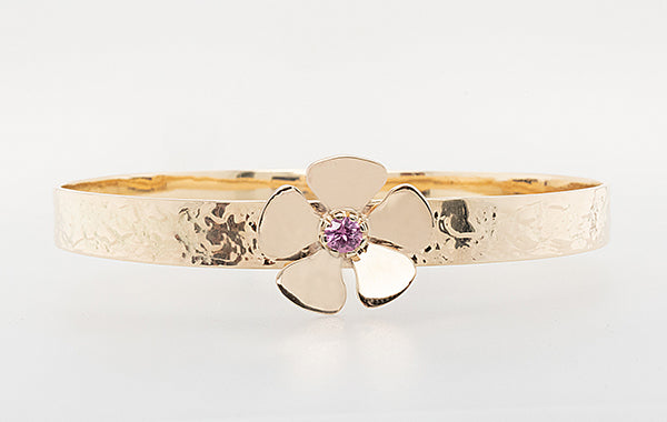 Geraldton Wax Embossed Bangle with Pink Sapphire