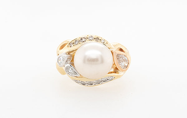 Pearl Champagne & White Pear Diamond Ring