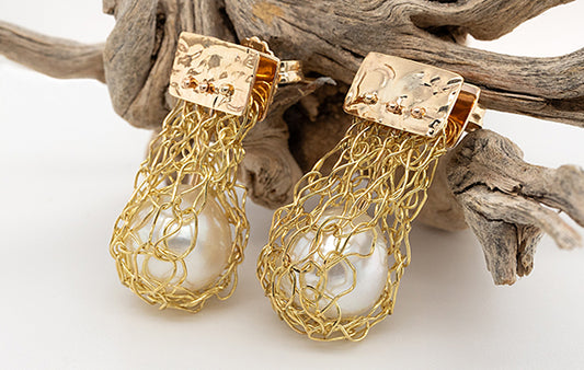 French Knitted Mini Pearl Cradle Earrings