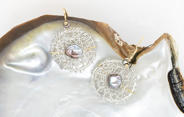 French Knitted Keshi Pearl Circle Earrings