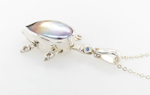 Abrolhos Islands Mabe Turtle Pendant with Champagne Diamonds and Blue Sapphires
