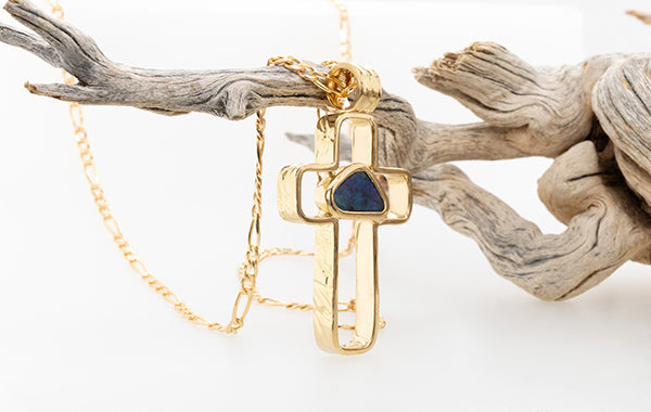 Cross Embossed with Boulder Opal