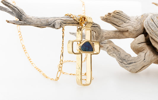 Cross Embossed with Boulder Opal