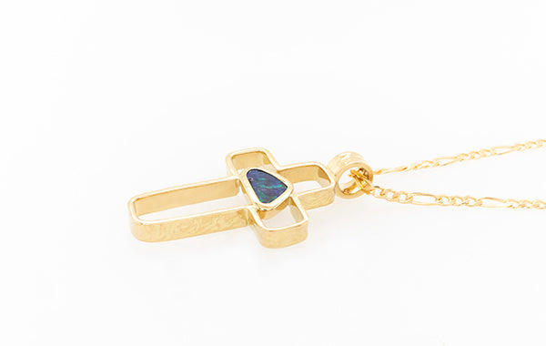 Cross Embossed with Boulder Opal