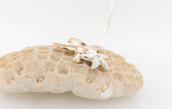 Starfish 3-Tone Sapphire Champagne Diamond Pendant