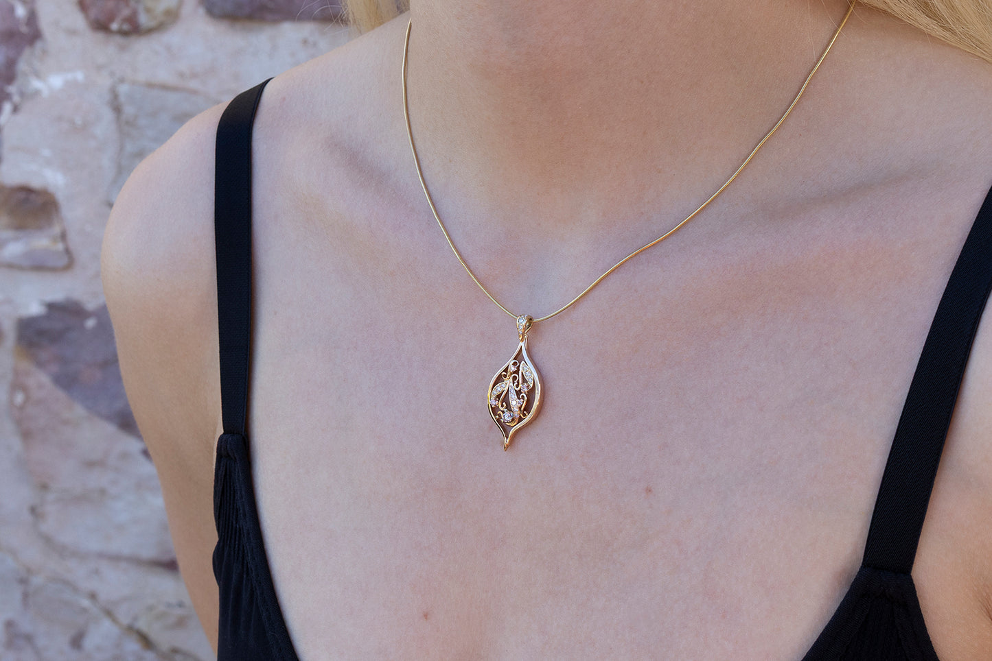 Pink Diamond Ornate Leaf Pendant