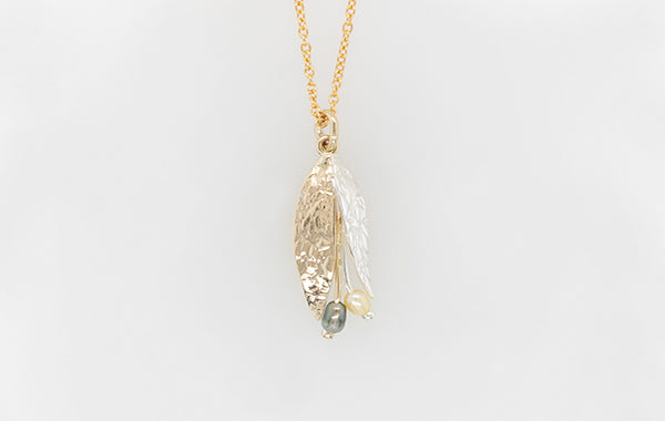 Gum Leaf Keshi Pendant Two-Tone