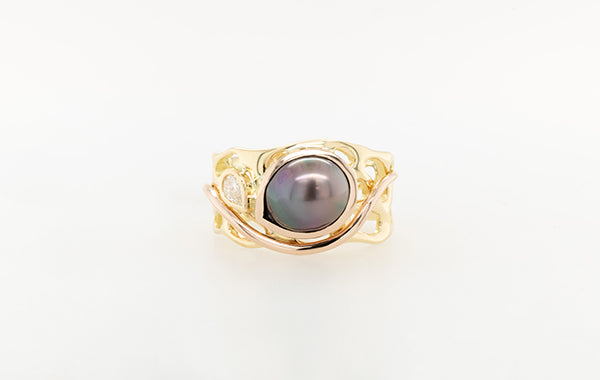 Pearl Pear Diamond Coral Ring
