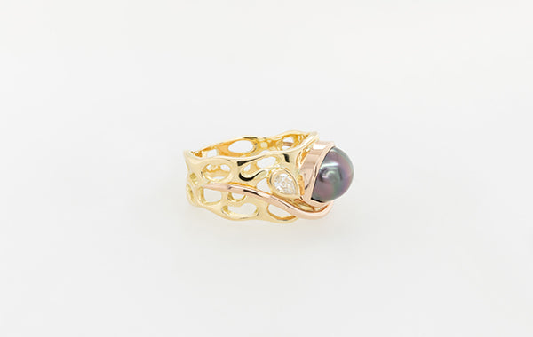 Pearl Pear Diamond Coral Ring