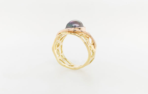 Pearl Pear Diamond Coral Ring