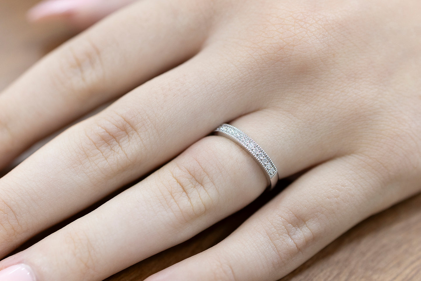 Wedding Ring Diamond White Millgrain