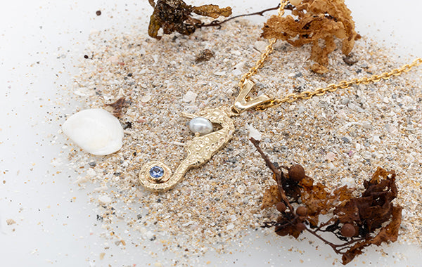 Seahorse Pearl and Sapphire Pendant