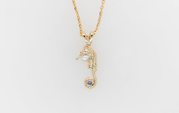 Seahorse Pearl and Sapphire Pendant