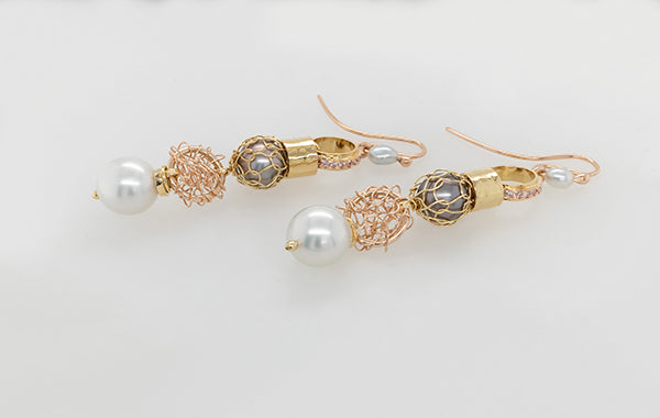 French Knitted Embossed South Sea Pearl Earrings