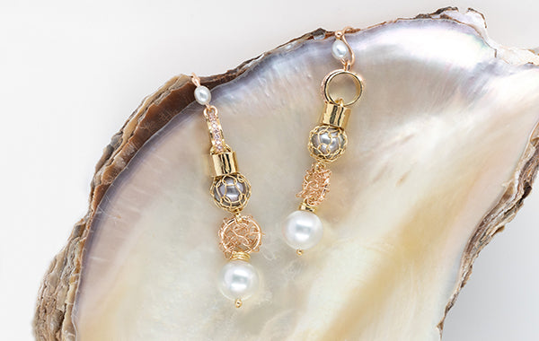 French Knitted Embossed South Sea Pearl Earrings