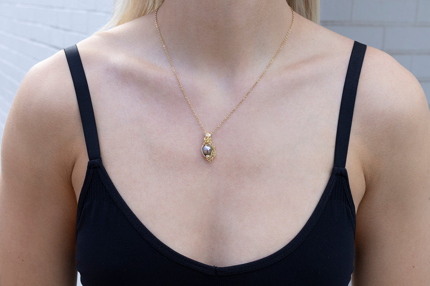 French Knitted Pearl & Pink Diamond Pendant