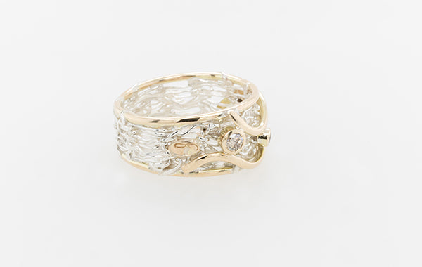 French Knitted Two Tone Diamond Ring